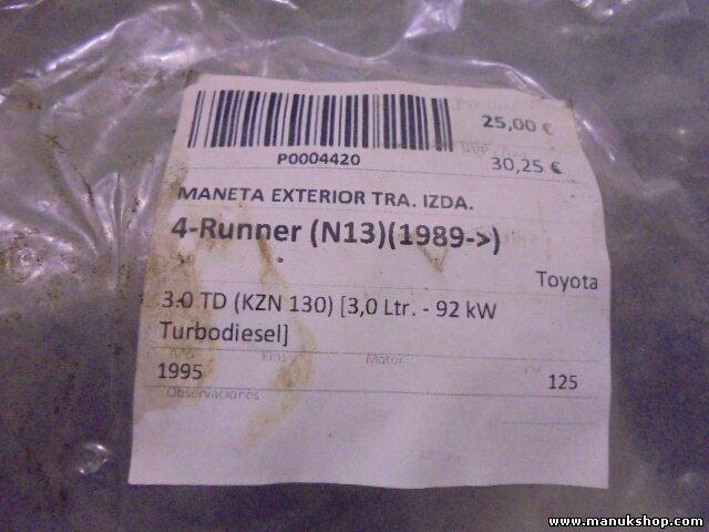  Maneta Manija Exterior Trasera Izquierda Toyota 4Runner N13 1989-1995 RL AISIN
