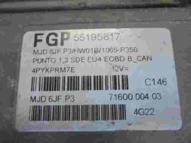 Centralina Fiat Punto 1.3 SDE EU4 EOBD B CAN 12V 55195817 55195817FGP 7160000403