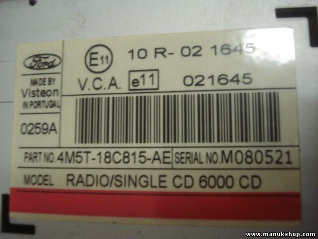 Radio CD Ford Focus C Max II SINGLE CD 6000 CD 4M5T18C815AE 4M5T-18C815-AE
