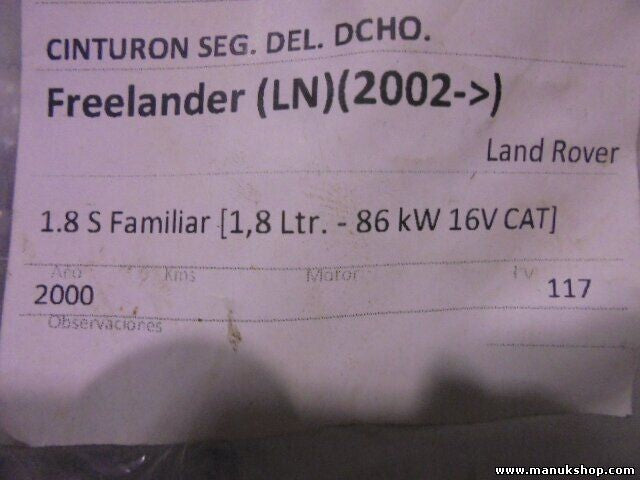 Cinturón de seguridad delantero derecho Land Rover 1.8 86 kW 16V CAT 849853
