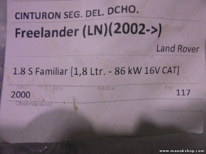 Cinturón de seguridad delantero derecho Land Rover 1.8 86 kW 16V CAT 849853