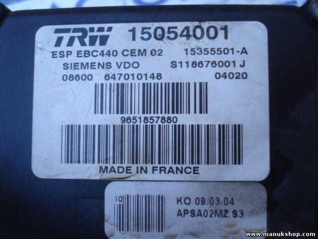 Unidad hidráulica del ABS Peugeot 407 9651857880 15054001 15355501A S118676001J