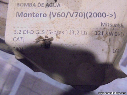 Pompa acqua Mitsubishi Pajero Montero Sport (K9) 1997-2008 MD352297 544