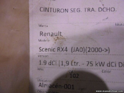 Cinturón de seguridad trasero derecho Renault Scenic RX4 1.9 DCI A509278AC51