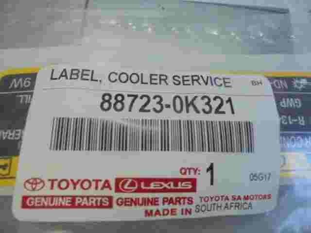 Servizio raffreddamento etichette Toyota Lexus Hilux 887230K321 88723-0K321