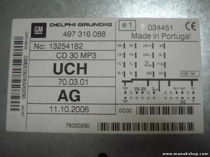 Radio CD Opel Astra Corsa Zafira Radio CD 30 MP3 13254182 497316088 497 316 088