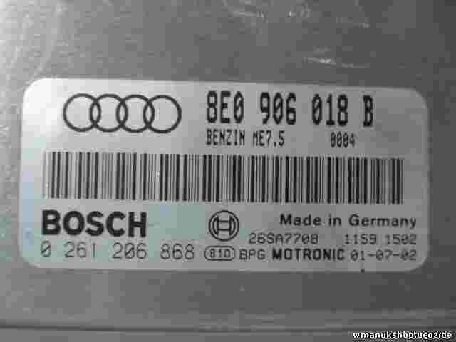 Centralita Audi A4 8E B6 Benzin ME7.5 8E0906018B 8EO906018B BOSCH 0261206868