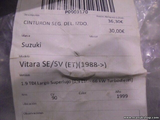 Cinturón de seguridad delantero izquierdo Suzuki Grand Vitara 1.6 59 01KPT222172