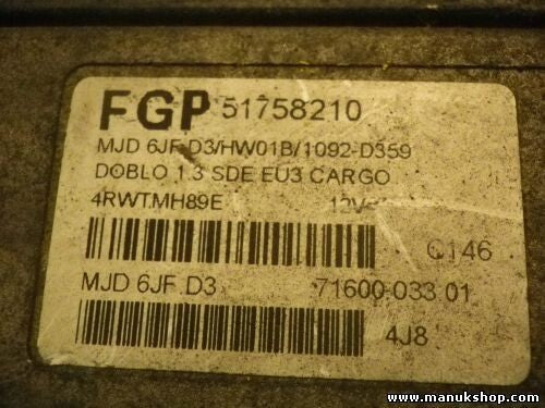 Centralita del motor Fiat Doblo 51758210 0051758210 7160003301 71600.033.01