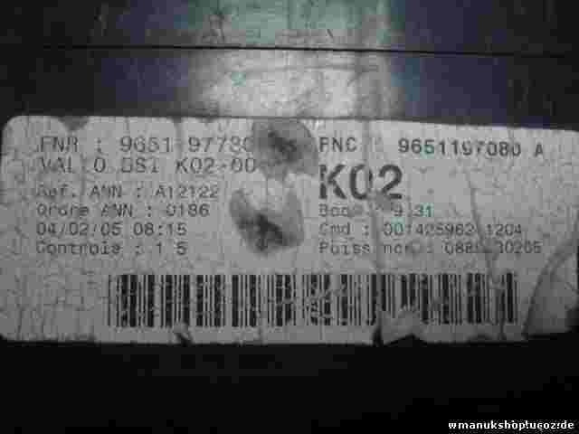 Caja de fusibles Peugeot 307 VALEO K02-00 FNR 9651197780A 9651197780 9651197080A