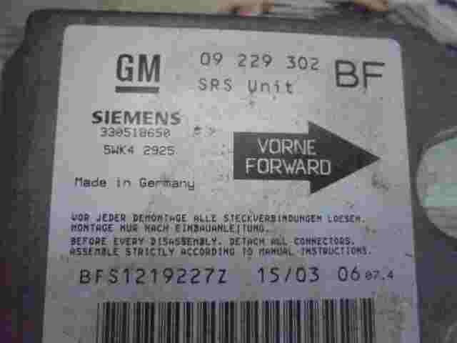 Sensor de impacto de airbag/ Opel Astra G BF 09229302 330518650 SIEMENS 5WK42925