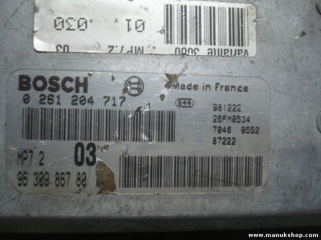 Centralita del motor Peugeot 306 1.6 96 309 867 80 9630986780 MP7.203 26FM0534