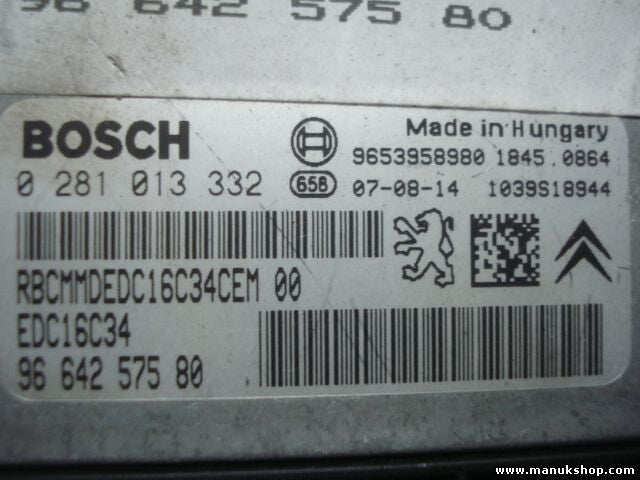 Centralita del motor Citroen EDC16C34 96 642 575 80 9653958980 BOSCH 0281013332