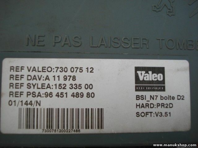 BSI Scatola fusibili Citroen Xsara BSIN7 D2 9645148980 VALEO 73007512 soft.V3.51
