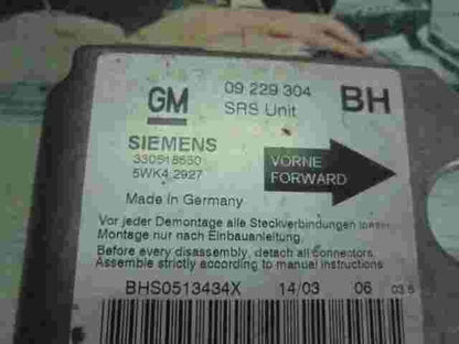 Sensor de impacto de airbag Opel Astra G BH 09229304 SIEMENS 5WK42927