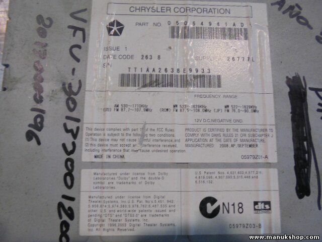 Radio MP3 FM CD Chrysler Dodge Jeep Patriot 05064941AD 05979Z03B 05979Z03 B