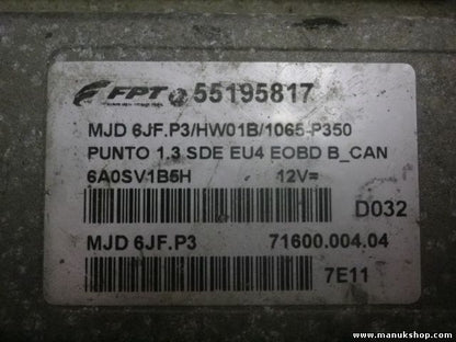 Centralita Fiat Punto 1.3 MAGNETI MARELLI 55195817 6A0SN835H 7160000404 MJD6JPP3