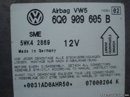 Sensor de impacto de airbag VW Volkswagen 6QO909605B INDEX 02 SIEMENS 5WK4 2869