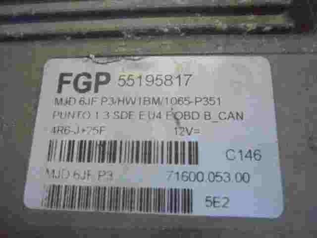 Centralina Fiat Punto 1.3 55195817 55195817FGP 7160005300 MJD6JFP3 MJD 6JF P3
