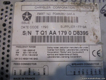 Casete de radio Jeep Grand Cherokee Chrysler 300M P04858513AKA P04858513AK A