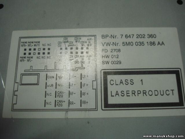 Radio CD WMA MP3 VW Volkswagen T5 Polo Sharan Golf Plus Tiguan 5M0035186AA