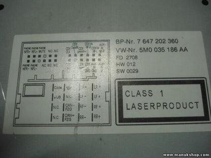 Radio CD WMA MP3 VW Volkswagen T5 Polo Sharan Golf Plus Tiguan 5M0035186AA