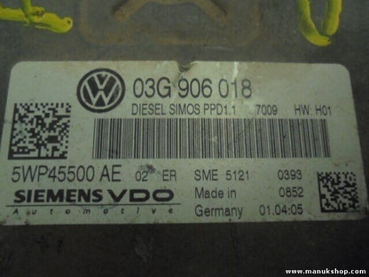 Centralita del motor VW Volkswagen MK7 03G906018 5WP45500AE 5WP45500 AE
