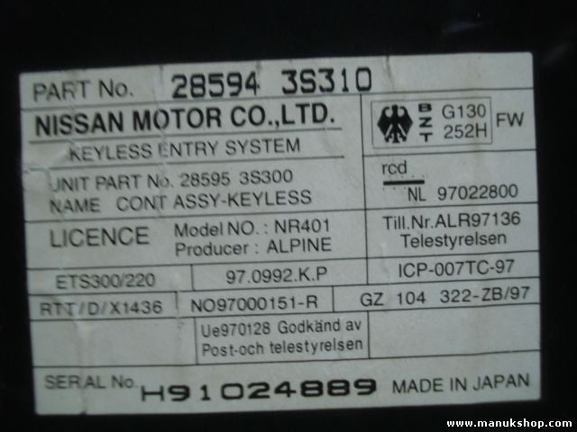 Controlador cierre centralizado Nissan 285943S310 28594 3S310 285953S300