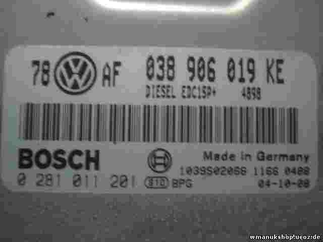 Centralita VW Passat (3B) Skoda Superb 1.9 AWX 038906019KE BOSCH 0281011201