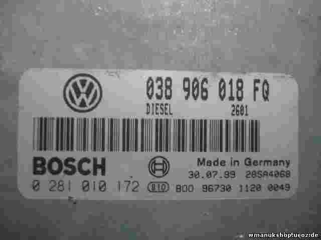 Centralita VW Volkswagen Passat (3B) 1,9. 1999 038906018FQ BOSCH 0281010172