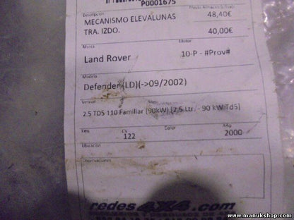 Mecanismo de elevalunas trasero izquierdo Defender Discovery CVH101250 RL0204