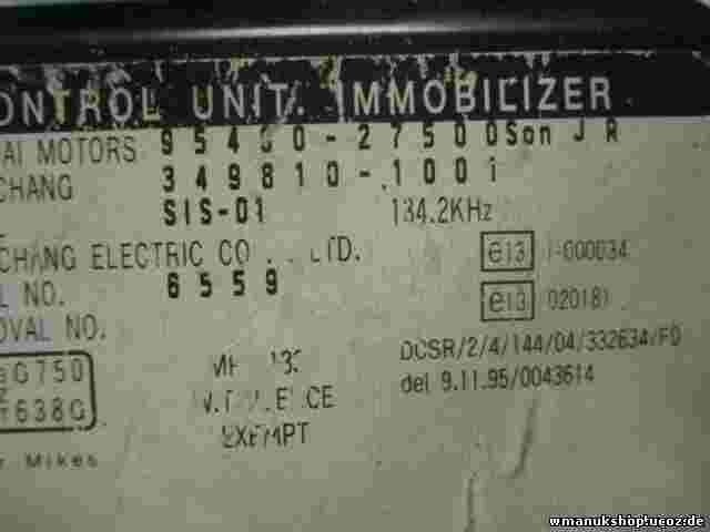 Control de la unidad de alarma inmovilizador módulo Hyundai Coupe 9540027500