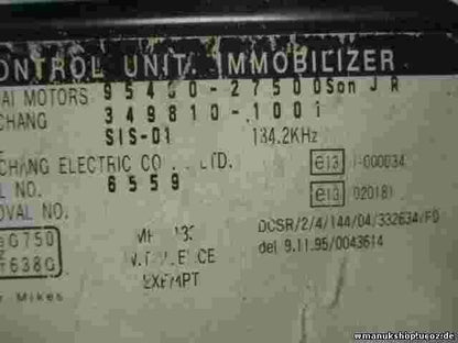 Control de la unidad de alarma inmovilizador módulo Hyundai Coupe 9540027500