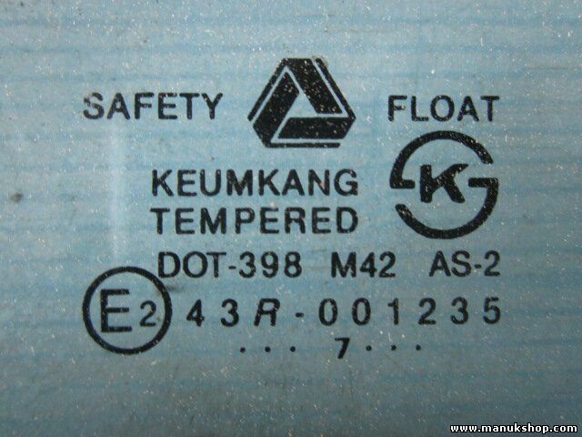 Vetro porta posteriore sinistra Hyundai Galloper 43R001235 DOT398M42AS2 E2