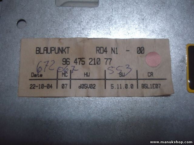 Radio CD Citroen C4 Peugeot 307 BLAUPUNKT 9647521077 7643134392 RD4 N1-00 PSA