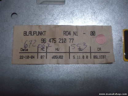 Radio CD Citroen C4 Peugeot 307 BLAUPUNKT 9647521077 7643134392 RD4 N1-00 PSA