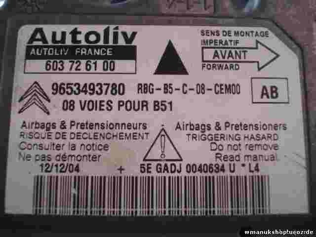 Sensor de impacto de airbag Citroen C4 (AB) 9653493780 603726100 603 72 61 00