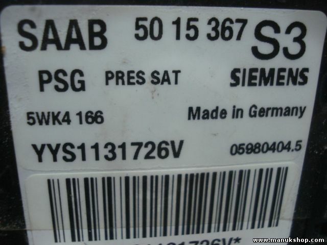 Airbag Saab 9-5 5015367 S3 50 15 367 S3 PSG SIEMENS 5WK4166 5WK4 166 05980404.4