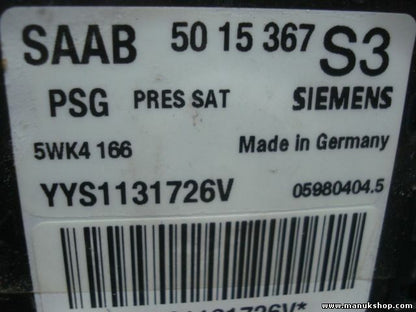 Airbag Saab 9-5 5015367 S3 50 15 367 S3 PSG SIEMENS 5WK4166 5WK4 166 05980404.4