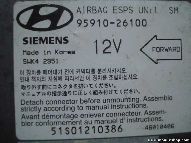 Sensor de impacto de airbag Hyundai Santa Fe 9591026100 SIEMENS 5WK42951