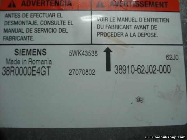 Airbag Centralita Suzuki Swift 3891062J02000 38910-62J02-000 SIEMENS 5WK43538