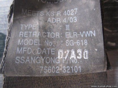 Cinturón de seguridad trasero derecho SsangYong Actyon Sport Korando 7560232101