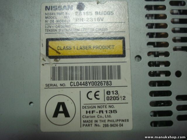 Radio CD Nissan Almera Tino 28185 BU005 28185BU005 PN-2316V HF-R135