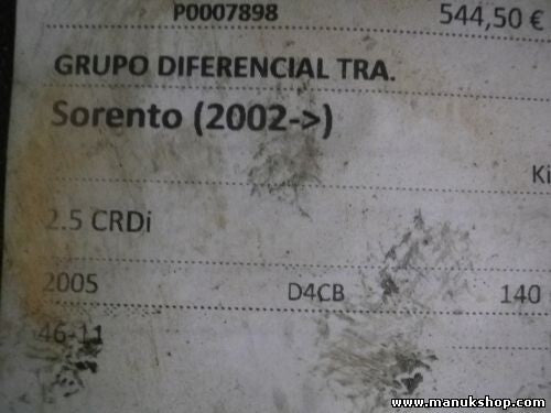 Grupo Diferencial Trasero Kia Sorento 2002/08-2006/12 piñón 46/11 531003E250