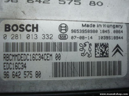Centralita del motor Citroen EDC16C34 96 642 575 80 9653958980 BOSCH 0281013332