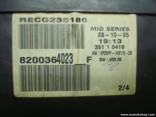 Cuadro de instrumentos Renault 8200364023F  SW V09.05 VP2RPF-14B115-CR