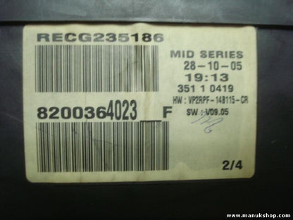 Cuadro de instrumentos Renault 8200364023F  SW V09.05 VP2RPF-14B115-CR