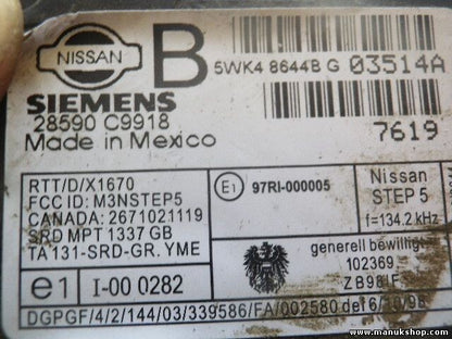 Bobina lector Key Nissan  28590 C9918 28590C9918 SIEMENS 5WK48644B RTT/D/X1670